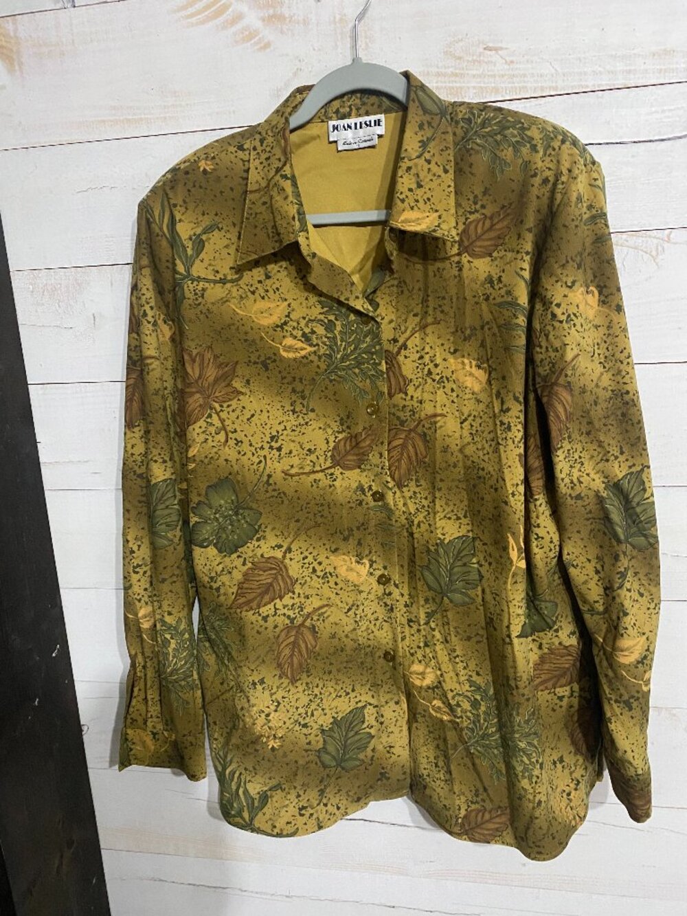 Vintage Joan Leslie Earthy Autumn Leaf Button Up Blouse - Size 18